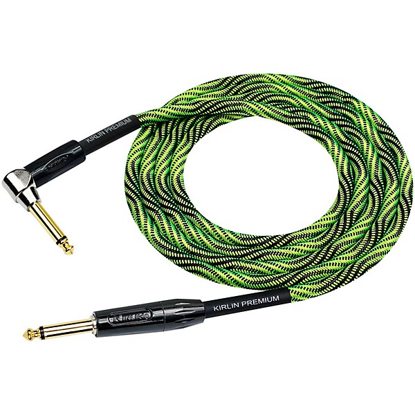 Kirlin IWB Black/Green Woven Instrument Cable 1/4" Straight to Right Angle 20 ft.