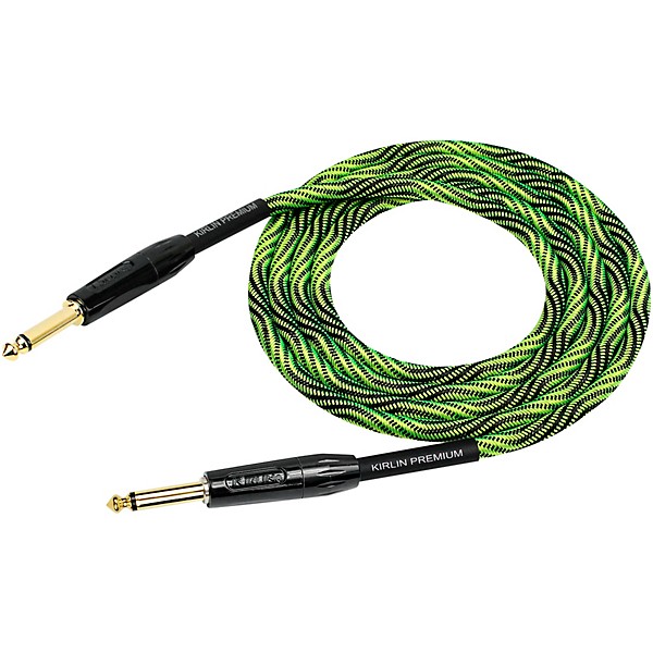 Kirlin IWB Black/Green Woven Instrument Cable 1/4" Straight 10 ft.