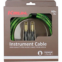 Kirlin IWB Black/Green Woven Instrument Cable 1/4" Straight 10 ft.