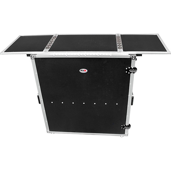 Open Box ProX Transformer Series Fold Away DJ Performance Desk Facade Black/Black with Wheels Level 1