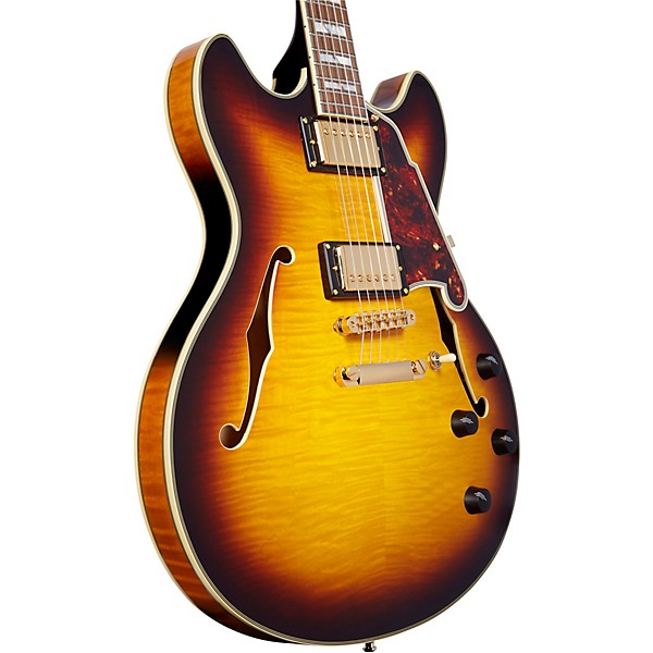 D'Angelico Excel Series DC Semi-Hollow Electric Guitar With Stopbar Tailpiece Vintage Sunburst