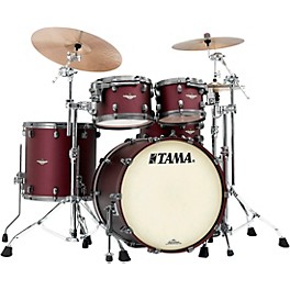 ... TAMA Starclassic Maple 4-Piece Shell Pack With 22" Bass Drum and Smoked Black Nickel Shell Hardware Flat Burgundy Metallic