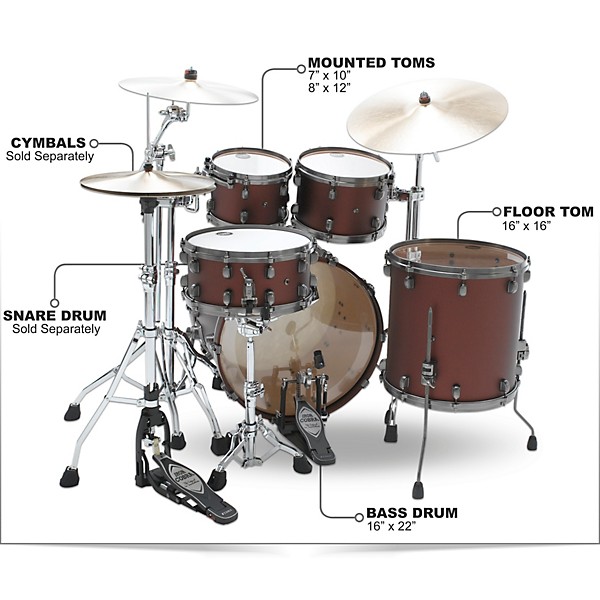 TAMA Starclassic Maple 4-Piece Shell Pack With 22" Bass Drum and Smoked Black Nickel Shell Hardware Flat Burgundy Metallic