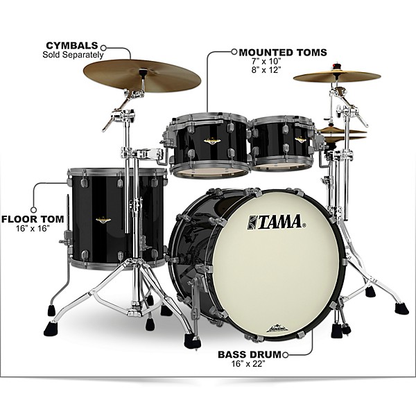 TAMA Starclassic Maple 4-Piece Shell Pack With Smoked Black Nickel Hardware and 22" Bass Drum Piano Black