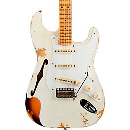 Fender Custom Shop 1956 Heavy Relic Thinline Stratocaster Electric Guitar Aged Olympic White Over Choc 2-Tone Sunburst