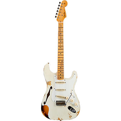 Fender Custom Shop 1956 Heavy Relic Thinline Stratocaster Electric Guitar Aged Olympic White Over Choc 2-Tone Sunburst for sale