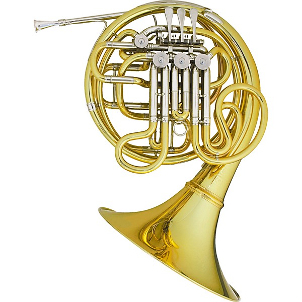 Hans Hoyer 7801 Heritage Kruspe Style Series Double Horn with Mechanical Linkage and Fixed Bell Yellow Brass Fixed Bell