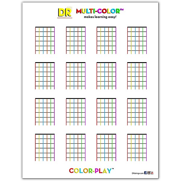 DR Strings Hi-Def NEON Light Electric String 2-Pack with Multi-Color Chord Chart Sheet .009-.042 Light