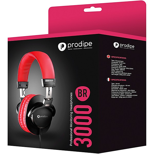 Prodipe 3000 Professional Studio Headphones Black Red