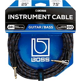 BOSS BIC-25A 7.5 m Instrument Cable, Angled/Straight 1/4" Jack 25 ft. Black