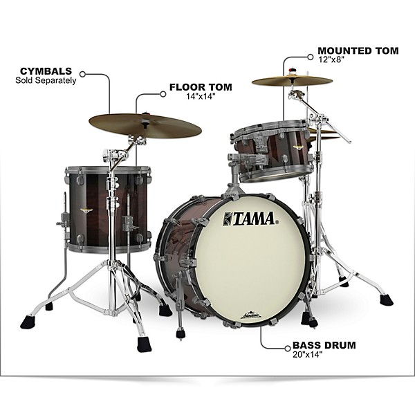 TAMA Starclassic Maple 3-Piece Shell Pack with Smoked Black Nickel Hardware and 20 in. Bass Drum Dark Mocha Burst