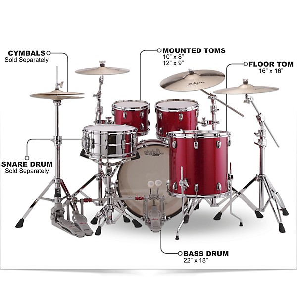 Ludwig Classic Maple 4-Piece Mod Shell Pack With 22" Bass Drum Red Sparkle