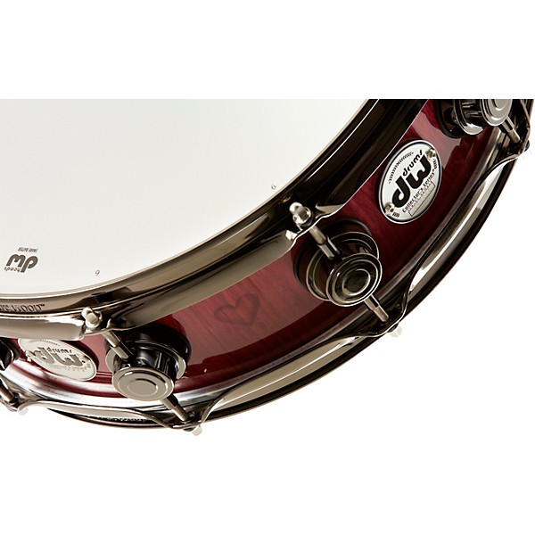 DW Collector's Exotic Purpleheart With Heart Graphic Snare Drum, Black Nickel Hardware 14 x 4 in.