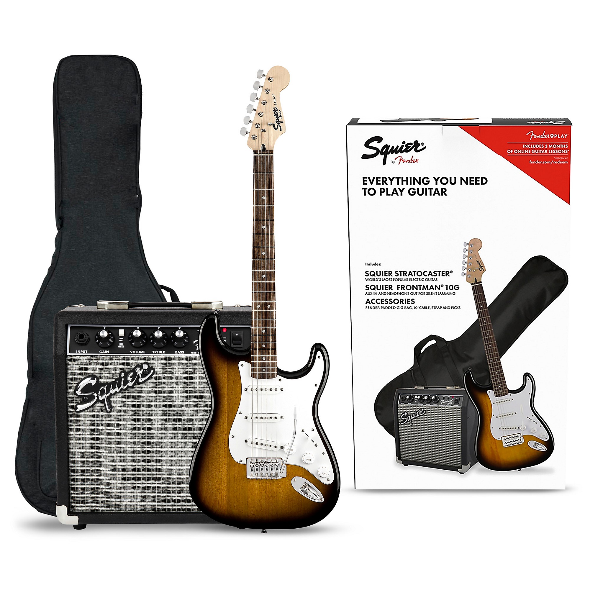 Cable Strap Squier by Fender Short Scale Stratocaster Pack with Frontman 10G Amp Renewed and Picks - Red