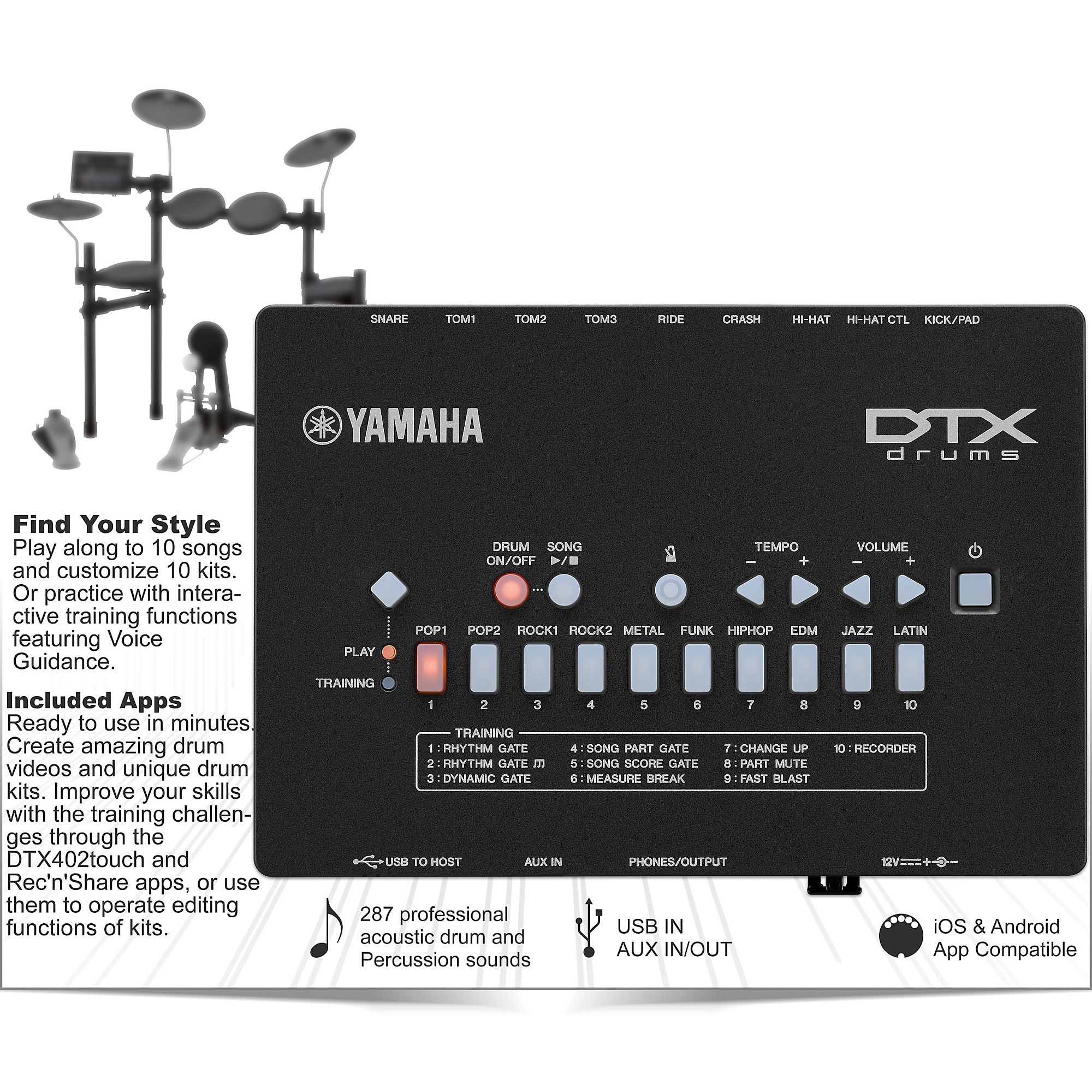 Batería Electrónica Yamaha DTX402K (INCLUYE FUENTE)Music Market