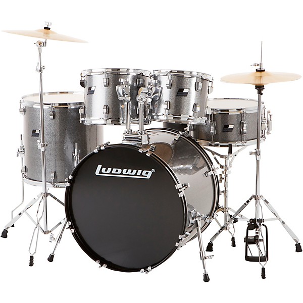 Open Box Ludwig Backbeat Complete 5-Piece Drum Set with Hardware and Cymbals Level 1 Metallic Silver Sparkle