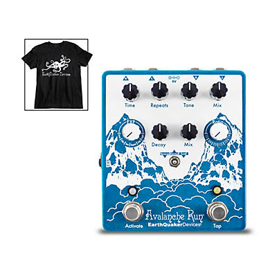 Earthquaker Devices Avalanche Run V2 Reverb/Delay Effects Pedal And Octoskull T-Shirt Large Black for sale