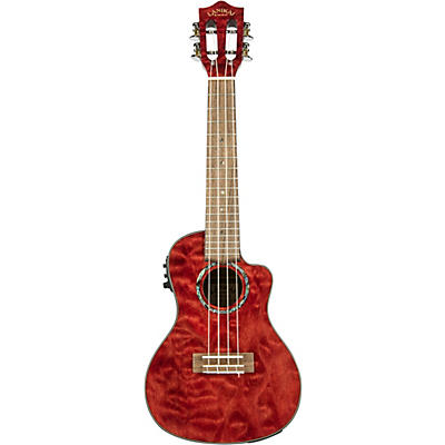 Lanikai Qm-Cec Quitled Maple Concert Acoustic-Electric Ukulele Transparent Red for sale
