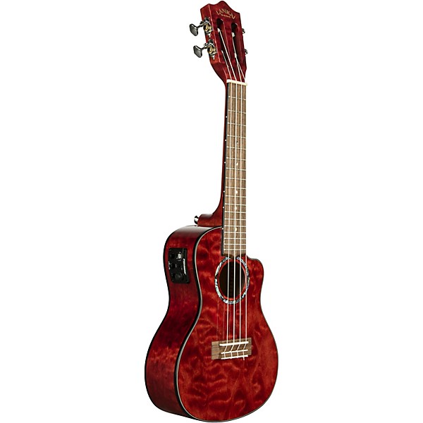 Lanikai QM-CEC Quilted Maple Concert Acoustic-Electric Ukulele Transparent Red