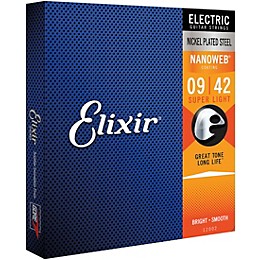 Elixir Electric Guitar Strings with NANOWEB Coating, Super Light (.009-.042) 2-Pack