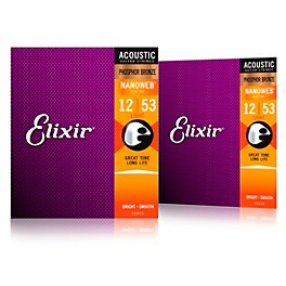 Elixir Phosphor Bronze Acoustic Guitar Strings with NANOWEB Coating, Light (.012-.053) 2-Pack