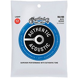 Martin MA190 SP 12-String 80/20 Bronze Light Authentic Acoustic Guitar Strings