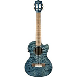 Lanikai QM-CET Quilted Maple Tenor with Kula PreampAcoustic Electric Ukulele Transparent Blue