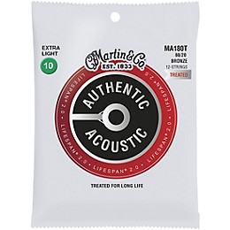 Martin MA180T Lifespan 2.0 12-String 80/20 Bronze Extra-Light Authentic Acoustic Guitar Strings