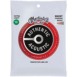 Martin MA530T Lifespan 2.0 Phosphor Bronze Extra-Light Authentic Acoustic Guitar Strings