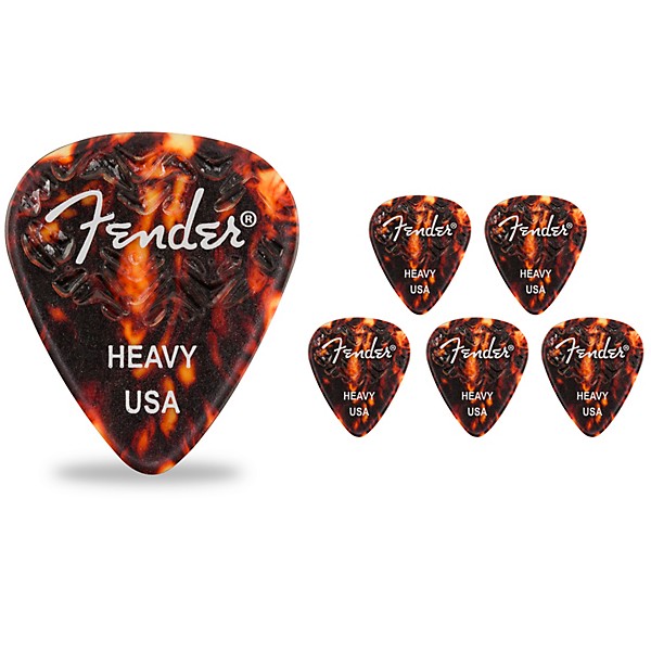 Fender 351 Shape Wavelength Picks (6-Pack), Tortoise Shell Heavy 6 Pack