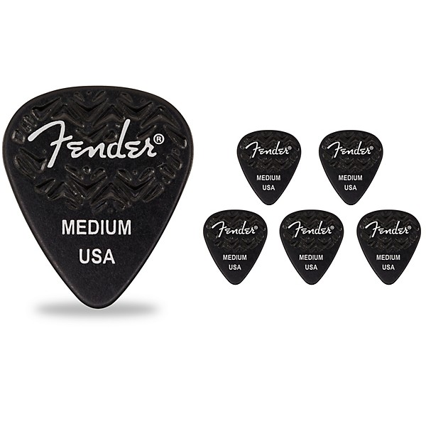 Fender 351 Shape Wavelength Celluloid Guitar Picks (6-Pack), Black Medium