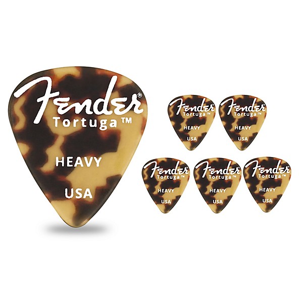 Fender 351 Shape Tortuga Ultem Guitar Picks (6-Pack), Tortoise Shell Heavy