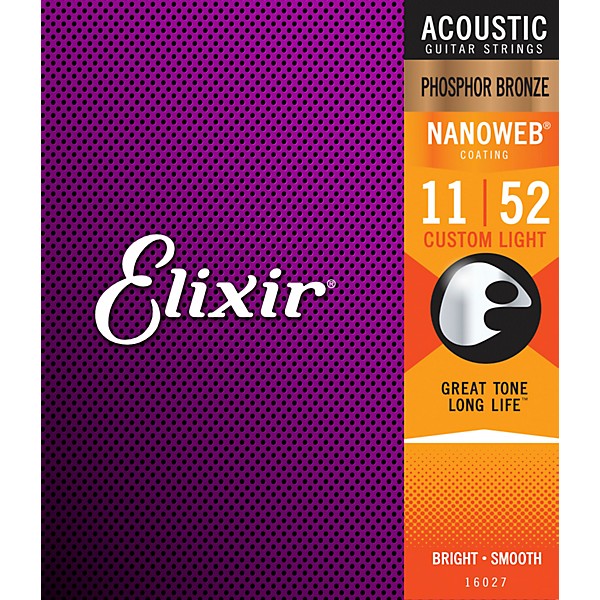 Elixir Phosphor Bronze Acoustic Guitar Strings with NANOWEB Coating, Custom Light (11-52) 2-Pack