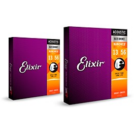 Elixir 80/20 Bronze Acoustic Guitar Strings with NANOWEB Coating, Medium (.013-.056) 2-Pack