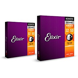 Elixir 80/20 Bronze Acoustic Guitar Strings with NANOWEB Coating, Light (.012-.053) 2-Pack