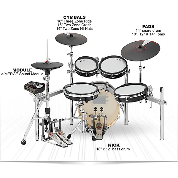 Pearl e/MERGE e/HYBRID Electronic Drum Set Powered by KORG Jet Black