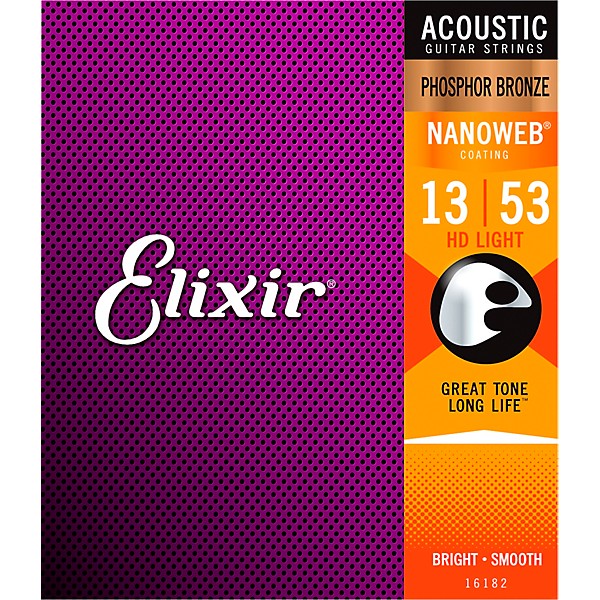 Elixir Phosphor Bronze Acoustic Guitar Strings with NANOWEB Coating, HD Light (.013-.053) 2-Pack