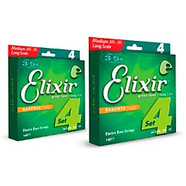 Elixir Nickel-Plated Steel 4-String Bass Strings with NANOWEB Coating, Long Scale, Light (.045-.105) 2-Pack