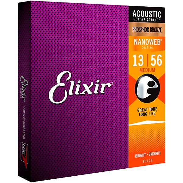 Elixir Phosphor Bronze Acoustic Guitar Strings with NANOWEB Coating, Medium (.013-.056) 2-Pack