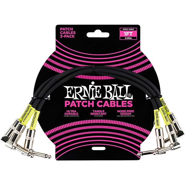 Ernie Ball 3-Pack Patch Cables 1 ft. Black