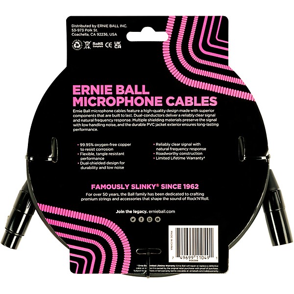 Ernie Ball XLR Microphone Cable 20 ft. Black