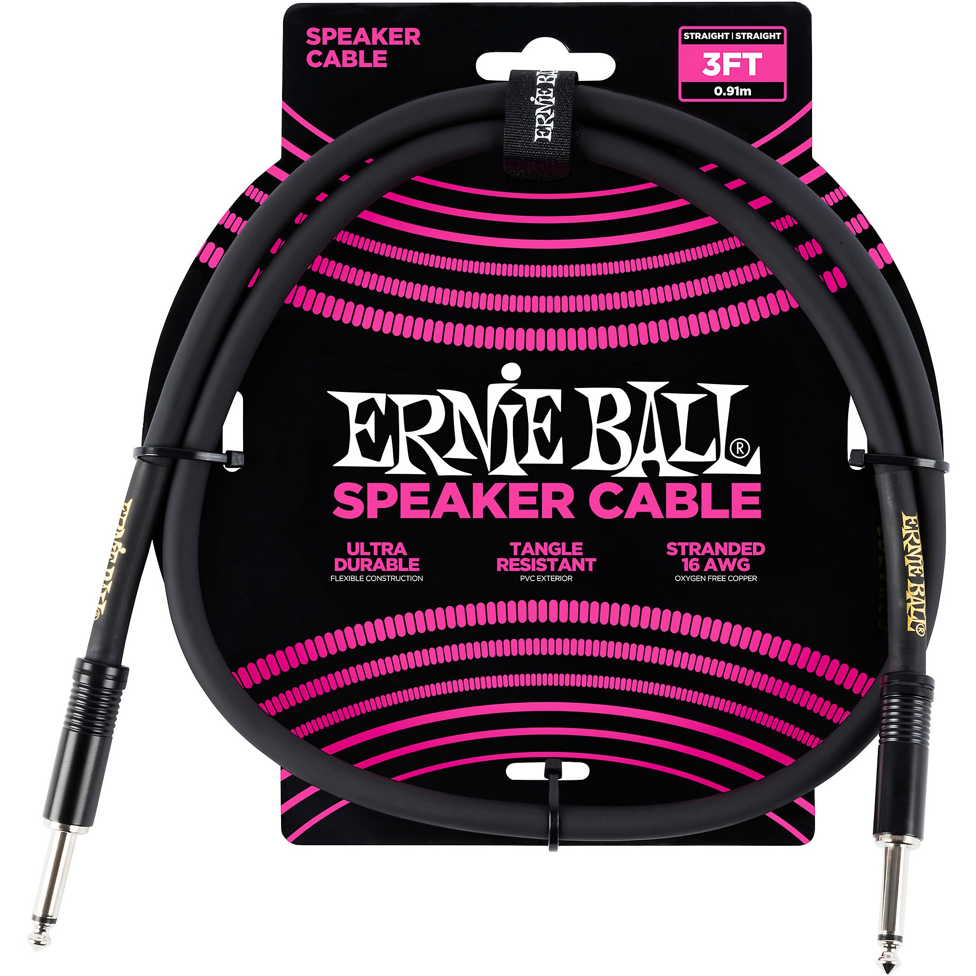 Ernie Ball Speaker Cable Black Straight/Straight 3 ft. Black