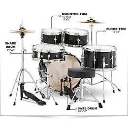 Pearl Roadshow Jr. Drum Set With Hardware and Cymbals Jet Black