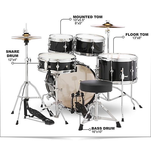 Open Box Pearl Roadshow Jr. Drum Set with Hardware and Cymbals Level 1 Jet Black