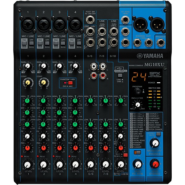 Yamaha MG10XU Mixer and Kustom HiPAC Speakers 10" Mains