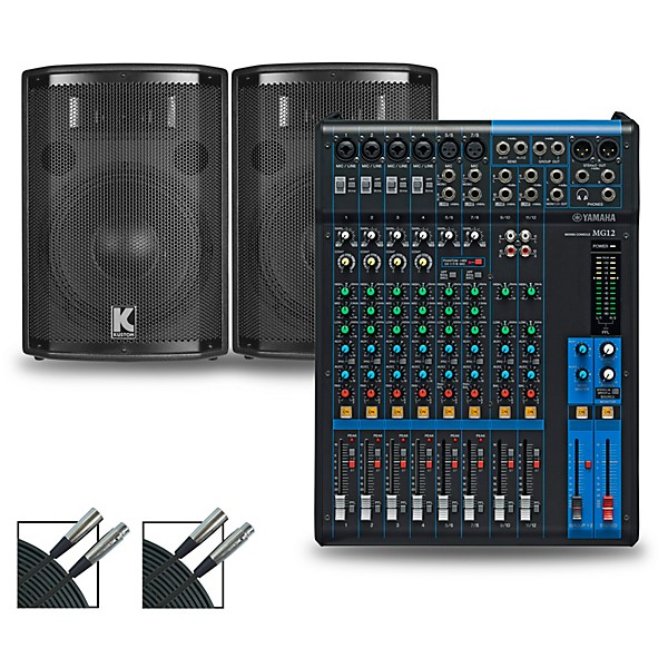 Yamaha MG12XU Mixer and Kustom HiPAC Speakers 10" Mains