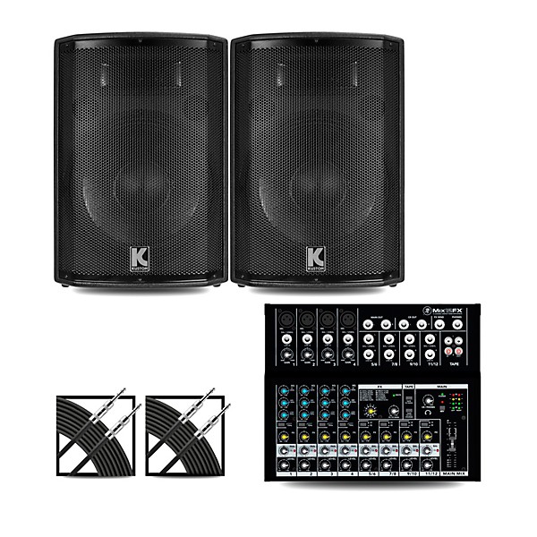 Mackie Mix12FX Mixer and Kustom HiPAC Speakers 12" Mains