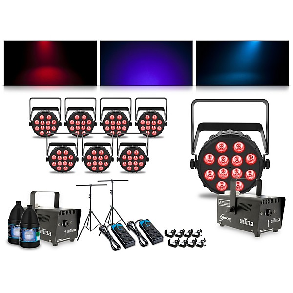 CHAUVET DJ Complete Lighting Package with Eight SlimPAR Q12 BT and Two Hurricane 700 Fog Machines