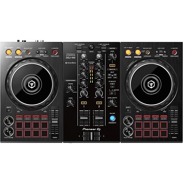 Pioneer DJ DDJ-400 Performance Controller with RB-DMX1 Lighting Controller and ADJ Ultra Quad Pak Pro