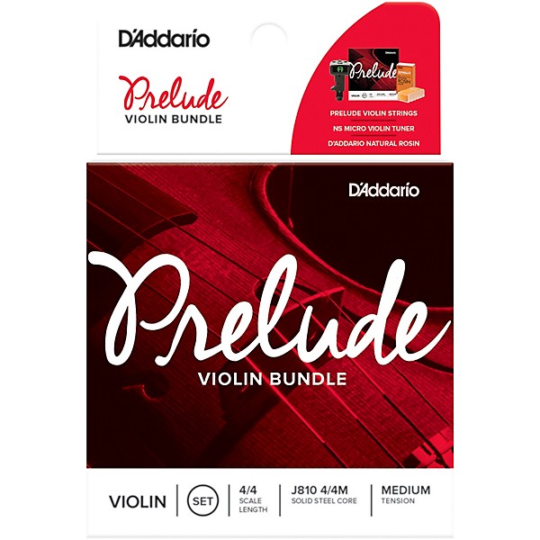 D'Addario Prelude Violin Bundle 4/4 Size, Medium